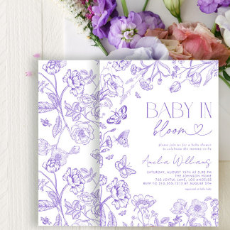 Baby In Bloom Vintage Floral Lavendel-Baby-Party Einladung