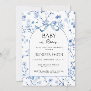 Baby in Bloom Vintage Softblaue Blumen  Einladung