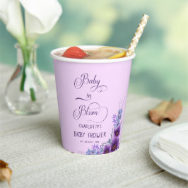 Baby in Bloom Wasserfarbe Lila Blume Kinderdusche Pappbecher