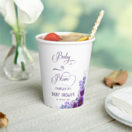 Baby in Bloom Wasserfarbe Lila Blume Kinderdusche Pappbecher