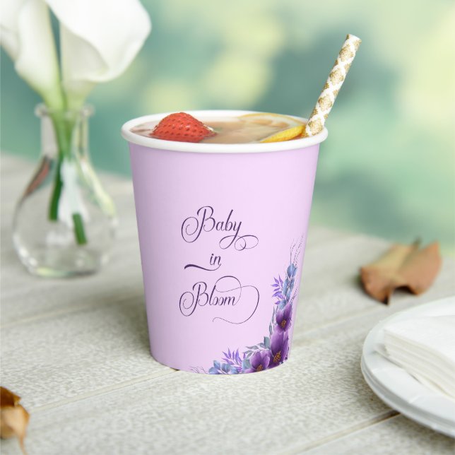 Baby in Bloom Wasserfarbe Lila Blume Kinderdusche Pappbecher (In Situ)