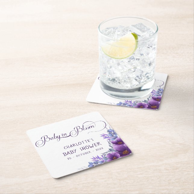 Baby in Bloom Wasserfarbe Lila Blume Kinderdusche Rechteckiger Pappuntersetzer (Vor Ort)