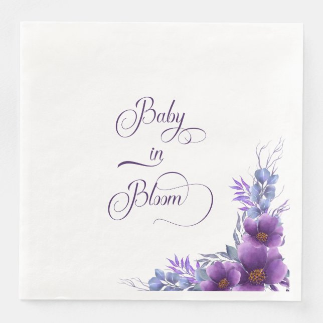 Baby in Bloom Wasserfarbe Lila Blume Kinderdusche Serviette (Vorderseite)