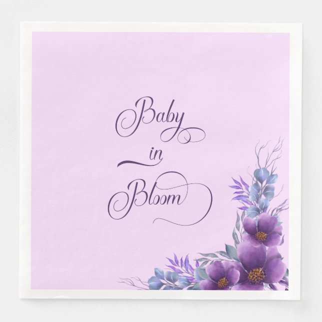 Baby in Bloom Wasserfarbe Lila Blume Kinderdusche Serviette (Vorderseite)
