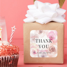 Baby in Bloom Wasserfarbe Rose Kinderdusche Quadratischer Aufkleber