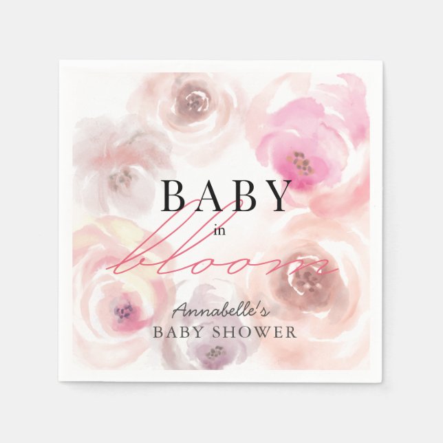 Baby in Bloom Wasserfarbe Rose Kinderdusche Serviette (Vorderseite)