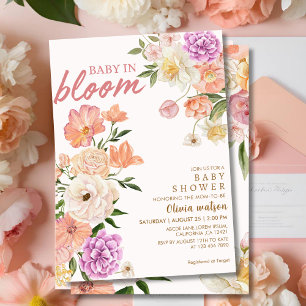 Baby in Bloom Wasserfarben-Blumen-Baby-Party Einladung