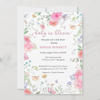 Baby in Bloom Wasserfarben Einladung