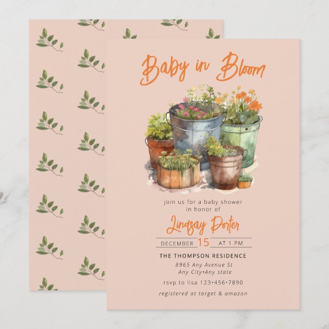 Baby in Bloom | Watercolor Baby Shower Einladung (Vorne/Hinten)