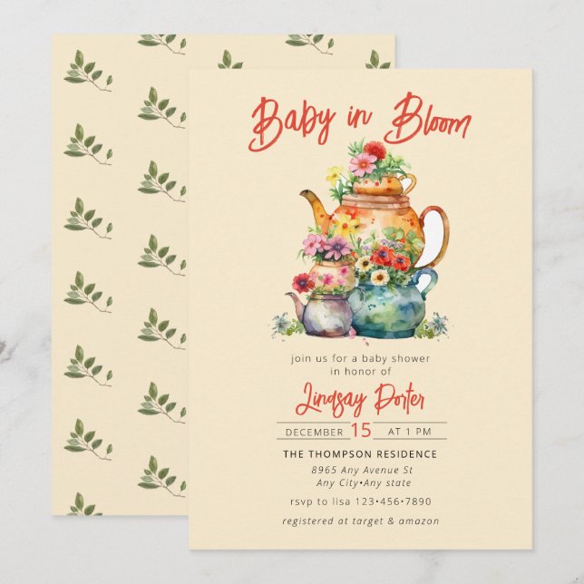 Baby in Bloom | Watercolor Baby Shower Einladung (Vorne/Hinten)