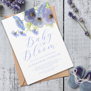 Baby In Bloom Watercolor Blaue Florale Einladung