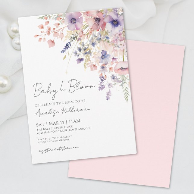 Baby in Bloom Watercolor Blume Girl Baby Dusche Einladung (Baby In Bloom Watercolor Flowers Girl Baby Shower Invitation)