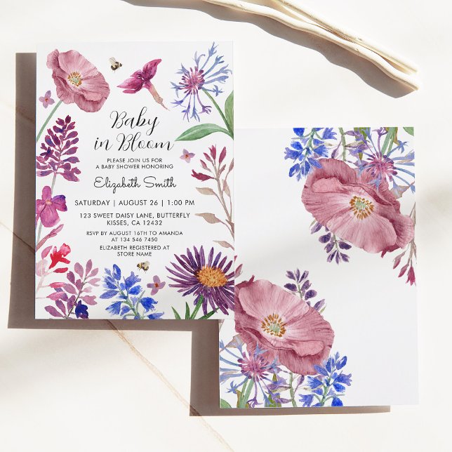 Baby in Bloom Watercolor Blume Kinderdusche Einladung (Von Creator hochgeladen)