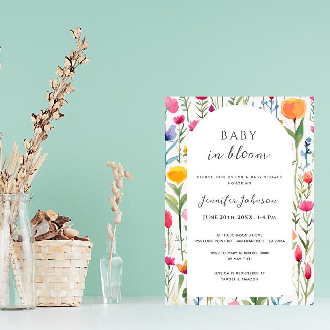 Baby in Bloom Watercolor Blume Kinderdusche Einladung (Von Creator hochgeladen)