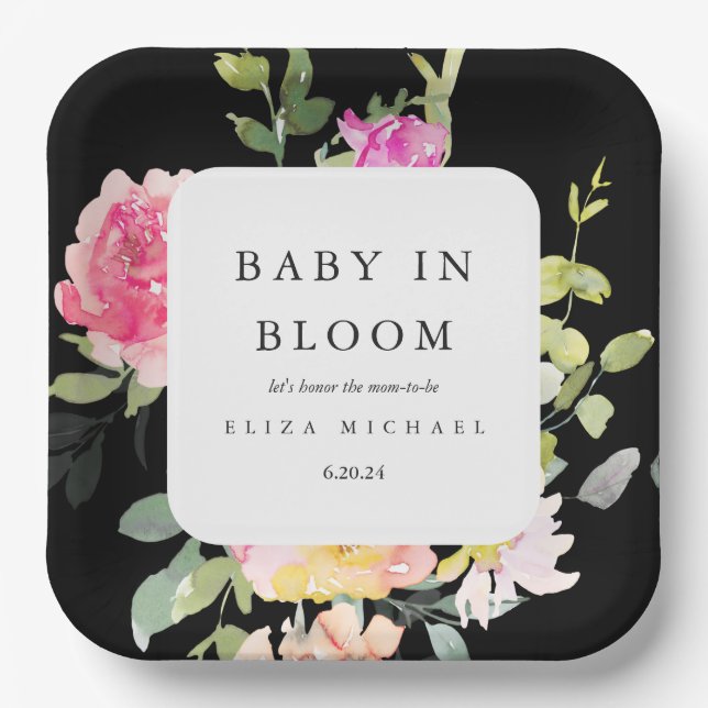 Baby in Bloom Watercolor Floral Baby Dusche Pappteller (Vorderseite)