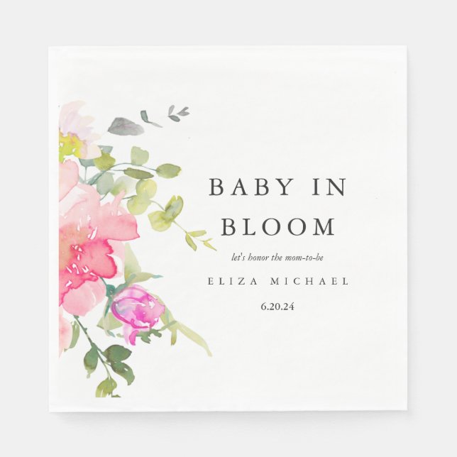Baby in Bloom Watercolor Floral Baby Dusche Serviette (Vorderseite)