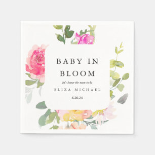 Baby in Bloom Watercolor Floral Baby Shower Weiß Serviette
