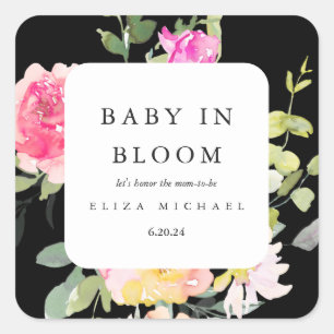 Baby in Bloom Watercolor Floral Baby Showroom Blac Quadratischer Aufkleber