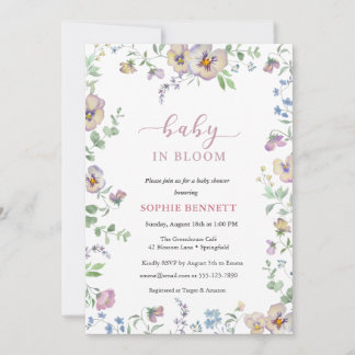Baby in Bloom Watercolor  floral  Viola Invitation Einladung