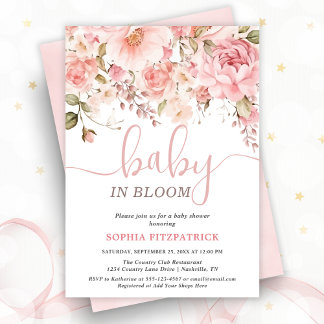 Baby in Bloom Watercolor Flowers Girl Baby Shower Einladung