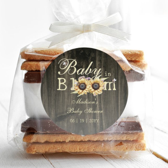 Baby in Bloom Watercolor Sonnenblumen Kinderdusche Runder Aufkleber (Baby in Bloom Watercolor Sunflowers Baby Shower Sticker)