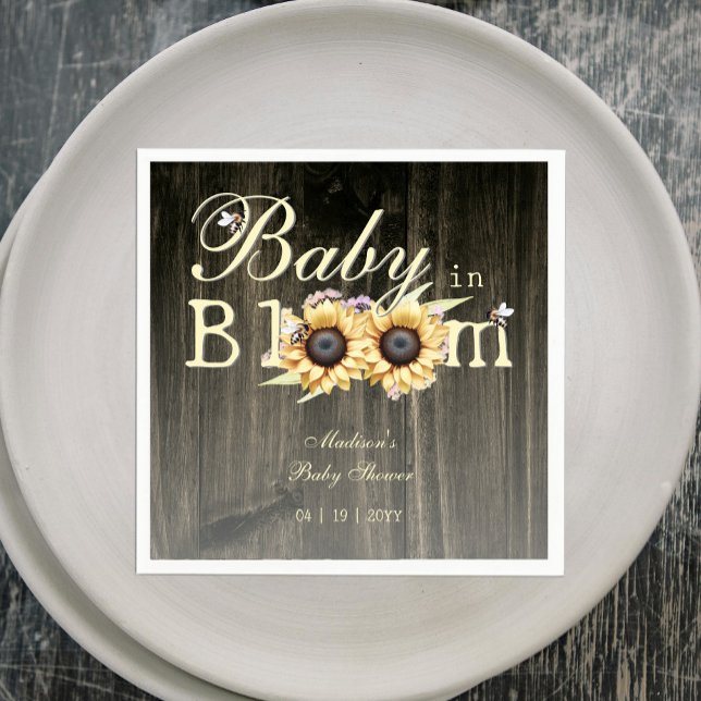 Baby in Bloom Watercolor Sonnenblumendusche Serviette (Baby in Bloom Watercolor Sunflower Baby Shower Napkins)