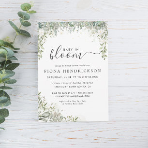 Baby in Bloom   Weiße Florale Grüne Babyparty Einladung