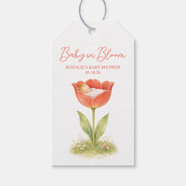 Baby in Bloom Whimsical Garden Boho Baby Shower Geschenkanhänger (Vorderseite)