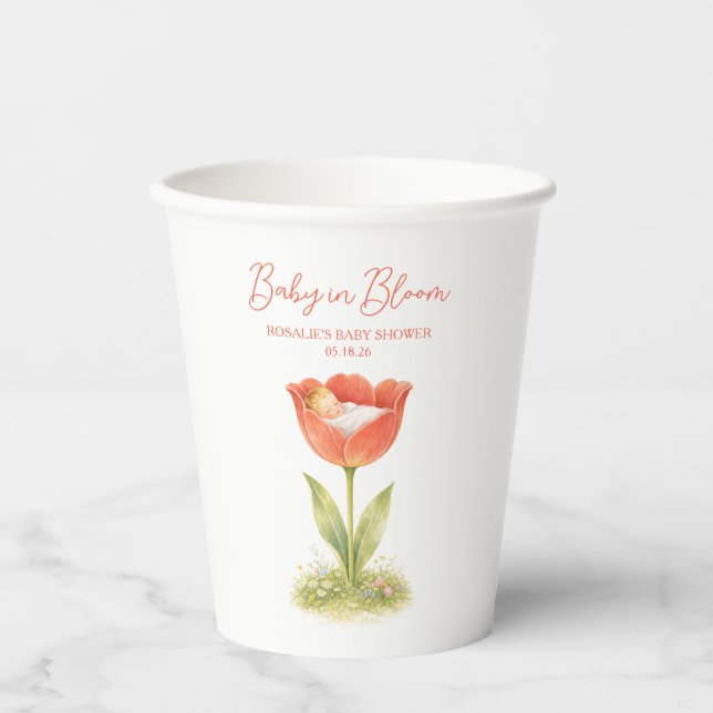 Baby in Bloom Whimsical Garden Boho Baby Shower Pappbecher (Vorderseite)