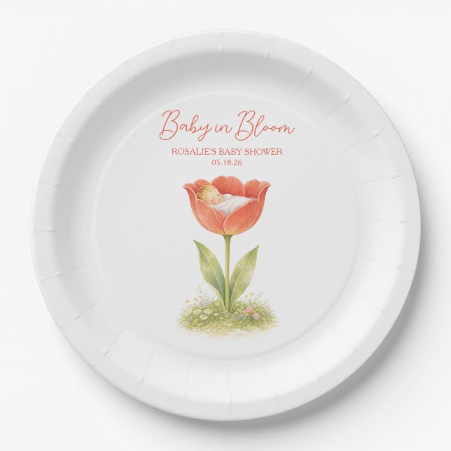 Baby in Bloom Whimsical Garden Boho Baby Shower Pappteller (Vorderseite)