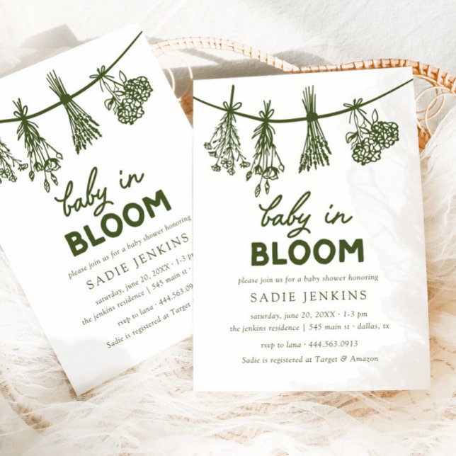 Baby in Bloom Whimsical Green Baby Dusche Einladung (Von Creator hochgeladen)