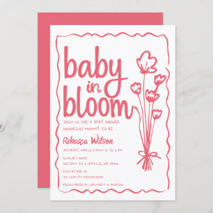 Baby in Bloom Whimsical HandDrawn Girl Baby Shower Einladung