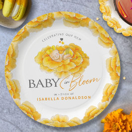 Baby in Bloom whimsy Aquarell gelbe Babydusche Pappteller