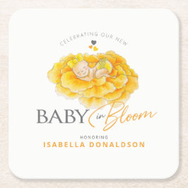 Baby in Bloom whimsy Aquarell gelbe Babydusche Rechteckiger Pappuntersetzer