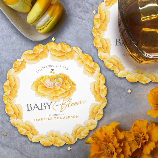 Baby in Bloom whimsy Aquarell gelbe Babydusche Untersetzer (Von Creator hochgeladen)