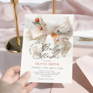 Baby in Bloom White Bow Fall Floral Baby Dusche Einladung