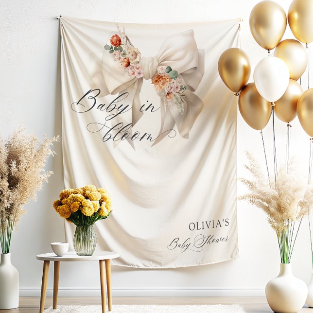 Baby in Bloom White Bow Floral Baby Dusche Wandteppich (Von Creator hochgeladen)