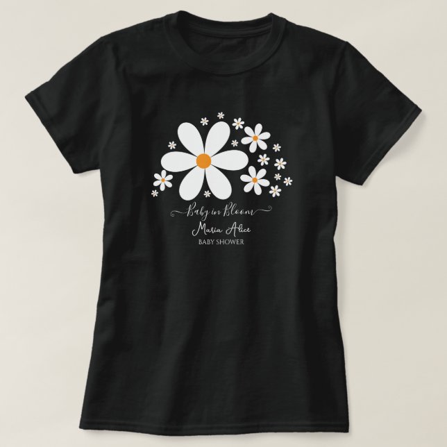 Baby in Bloom White Daisy Baby Shower T-Shirt (Design vorne)
