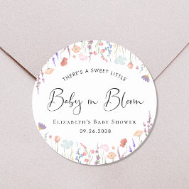 Baby in Bloom Wildblume Aquarell Kinderdusche Runder Aufkleber