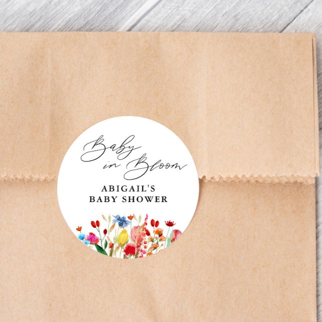 Baby in Bloom Wildblume Baby Dusche Gefallen Runder Aufkleber (Von Creator hochgeladen)
