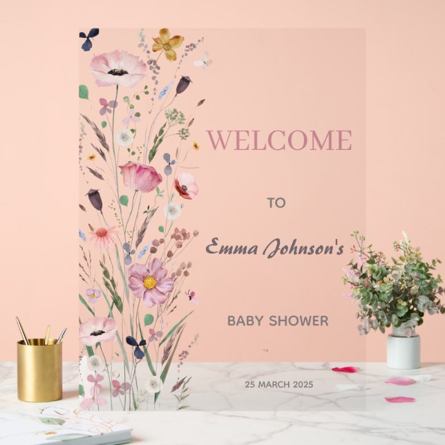 Baby in Bloom Wildblume Babydusche Acrylschild (Hochzeit)