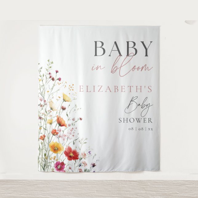 Baby in Bloom Wildblume Babydusche Hintergrund Wandteppich (Vorderseite)