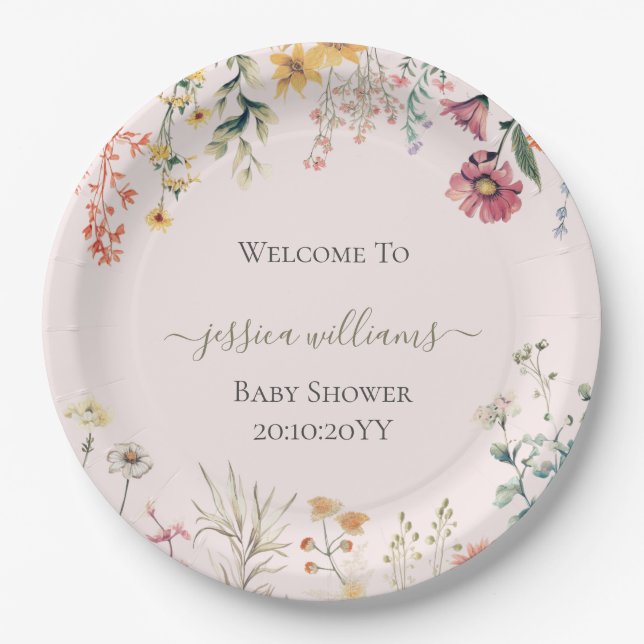 Baby in Bloom Wildblume Babydusche Pappteller (Vorderseite)