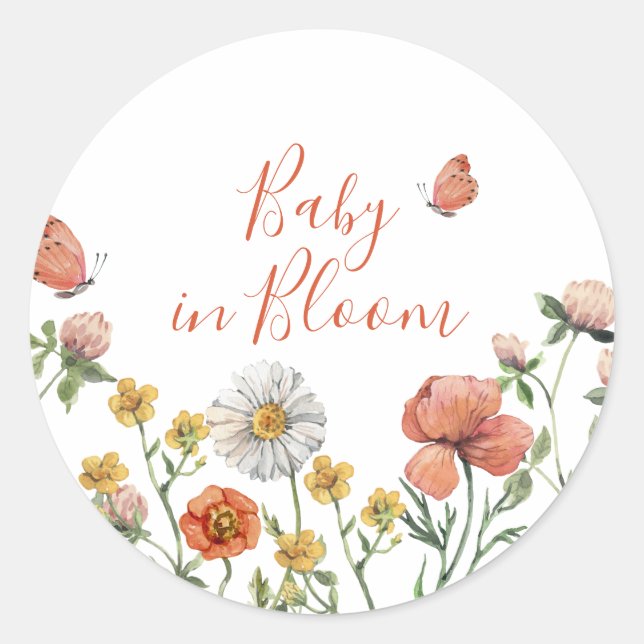 Baby in Bloom Wildblume Babydusche Runder Aufkleber (Vorderseite)