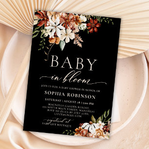 Baby in Bloom Wildblume Black Baby Dusche Einladung