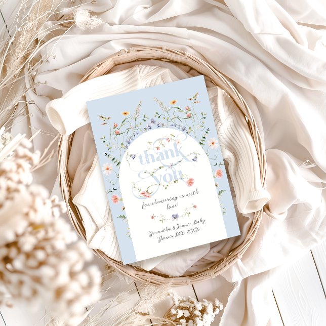Baby in Bloom Wildblume Blue Boy Baby Dusche Dankeskarte (Von Creator hochgeladen)