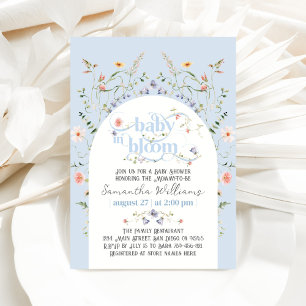 Baby in Bloom Wildblume Blue Boy Baby Dusche Einladung