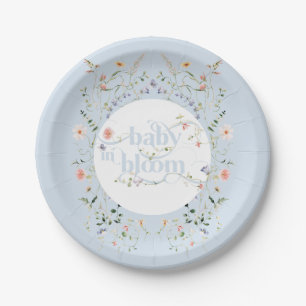 Baby in Bloom Wildblume Blue Boy Baby Dusche Pappteller