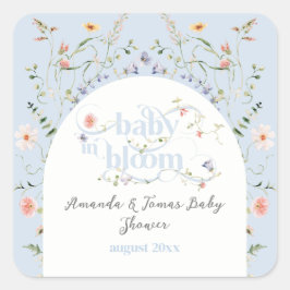 Baby in Bloom Wildblume Blue Boy Baby Dusche Quadratischer Aufkleber