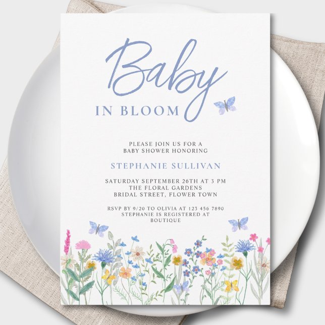 Baby in Bloom Wildblume Boy's Baby Shower Einladung (Von Creator hochgeladen)